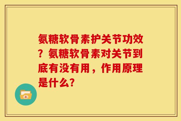 氨糖软骨素护关节功效？氨糖软骨素对关节到底有没有用，作用原理是什么？
