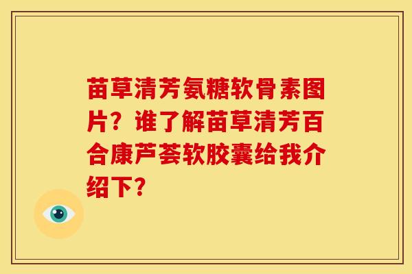 苗草清芳氨糖软骨素图片？谁了解苗草清芳百合康芦荟软胶囊给我介绍下？