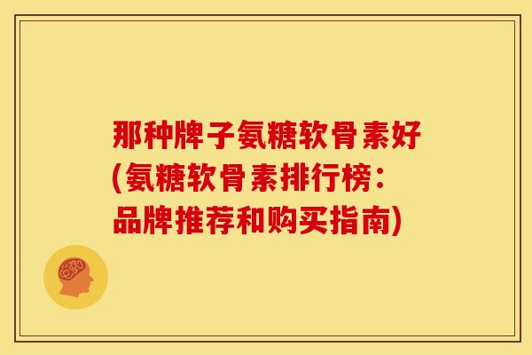 那种牌子氨糖软骨素好(氨糖软骨素排行榜：品牌推荐和购买指南)