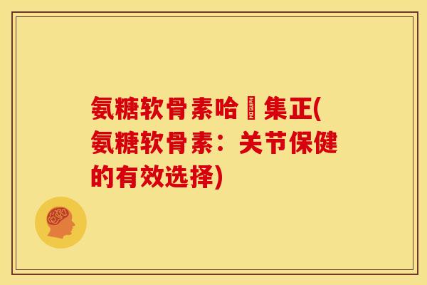 氨糖软骨素哈醫集正(氨糖软骨素:关节保健的有效选择) 氨糖软骨素哈醫集正(氨糖软骨素:关节保健的有效选择)