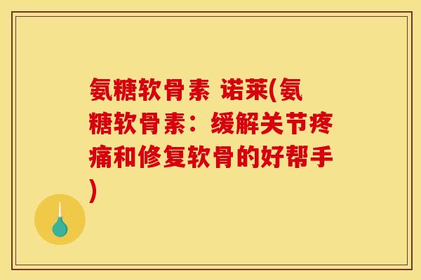 氨糖软骨素 诺莱(氨糖软骨素：缓解关节疼痛和修复软骨的好帮手)