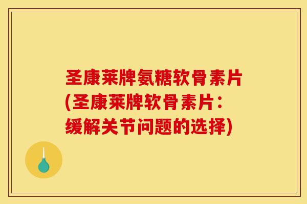 圣康莱牌氨糖软骨素片(圣康莱牌软骨素片：缓解关节问题的选择)