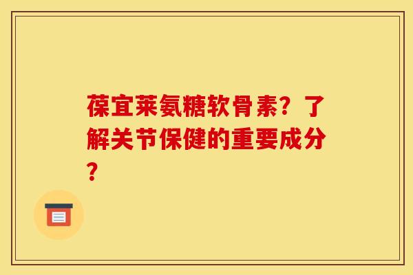 葆宜莱氨糖软骨素？了解关节保健的重要成分？