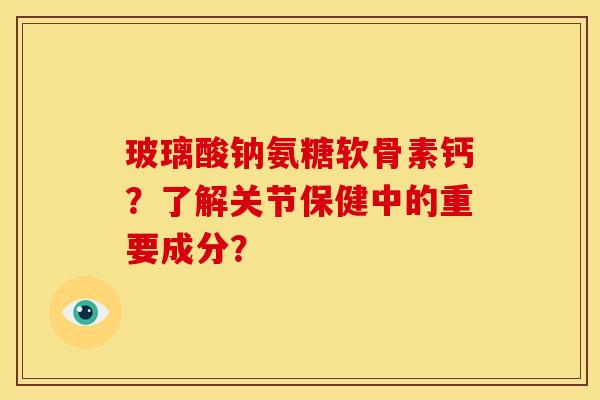玻璃酸钠氨糖软骨素钙？了解关节保健中的重要成分？