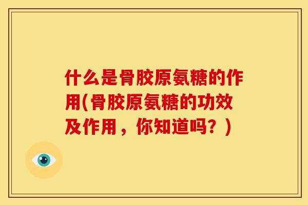 什么是骨胶原氨糖的作用(骨胶原氨糖的功效及作用，你知道吗？)