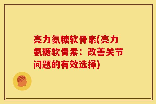 亮力氨糖软骨素(亮力氨糖软骨素：改善关节问题的有效选择)