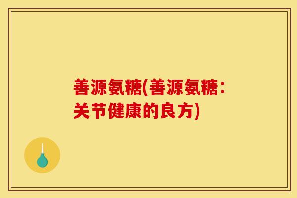 善源氨糖(善源氨糖：关节健康的良方)
