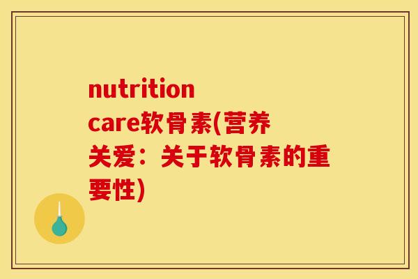 nutrition care软骨素(营养关爱：关于软骨素的重要性)