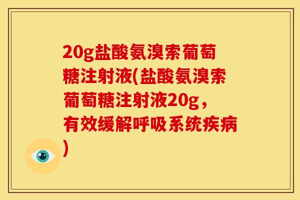 20g盐酸氨溴索葡萄糖注射液(盐酸氨溴索葡萄糖注射液20g，有效缓解呼吸系统疾病)