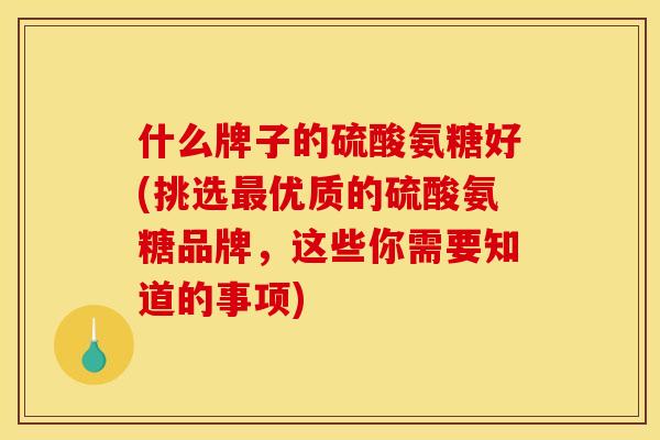 什么牌子的硫酸氨糖好(挑选最优质的硫酸氨糖品牌，这些你需要知道的事项)