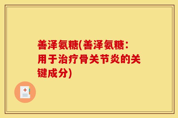 善泽氨糖(善泽氨糖：用于治疗骨关节炎的关键成分)