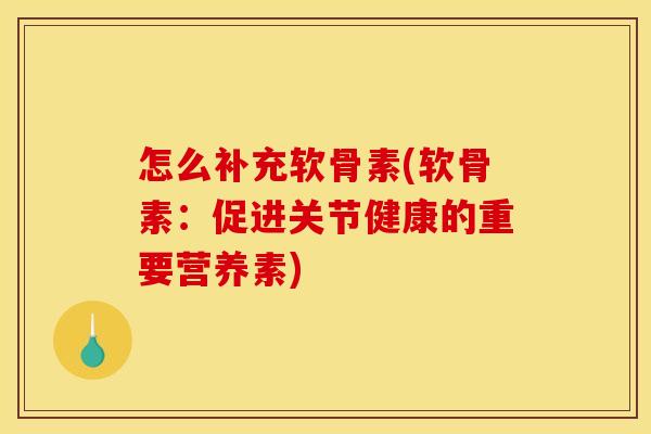 怎么补充软骨素(软骨素：促进关节健康的重要营养素)