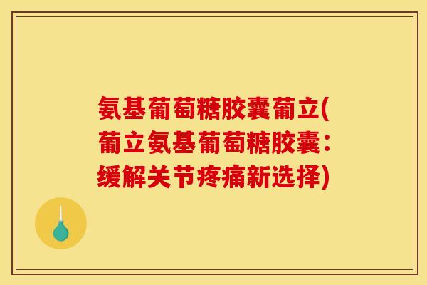 氨基葡萄糖胶囊葡立(葡立氨基葡萄糖胶囊:缓解关节新选择) 氨基葡萄糖胶囊葡立(葡立氨基葡萄糖胶囊:缓解关节新选择)