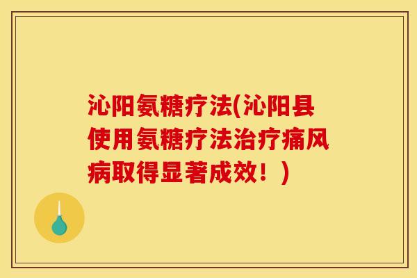 沁阳氨糖疗法(沁阳县使用氨糖疗法治疗痛风病取得显著成效！)