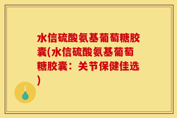 水信硫酸氨基葡萄糖胶囊(水信硫酸氨基葡萄糖胶囊：关节保健佳选)
