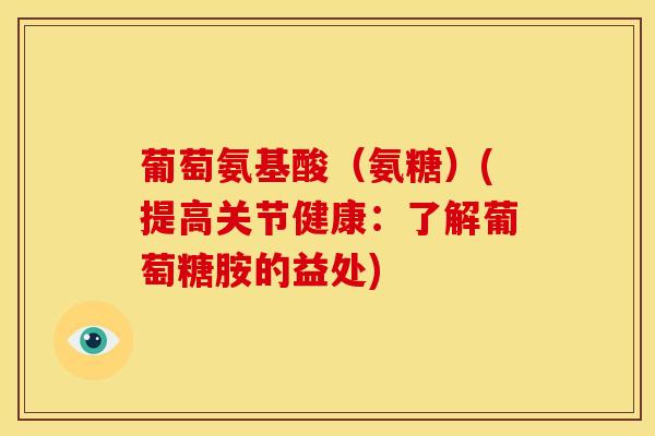 葡萄氨基酸（氨糖）(提高关节健康：了解葡萄糖胺的益处)