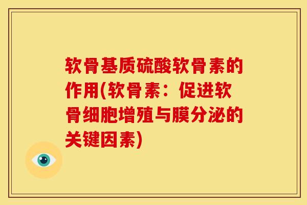 软骨基质硫酸软骨素的作用(软骨素:促进软骨细胞增殖与膜分泌的关键因素) 软骨基质硫酸软骨素的作用(软骨素:促进软骨细胞增殖与膜分泌的关键因素)