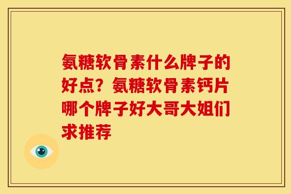 氨糖软骨素什么牌子的好点？氨糖软骨素钙片哪个牌子好大哥大姐们求推荐