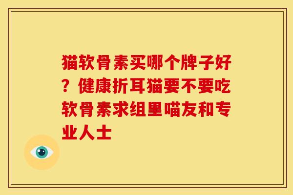 猫软骨素买哪个牌子好？健康折耳猫要不要吃软骨素求组里喵友和专业人士