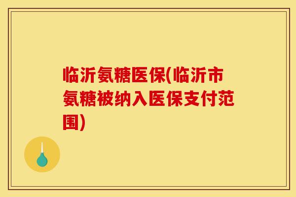 临沂氨糖医保(临沂市氨糖被纳入医保支付范围)