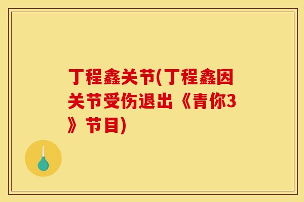 丁程鑫关节(丁程鑫因关节受伤退出《青你3》节目)