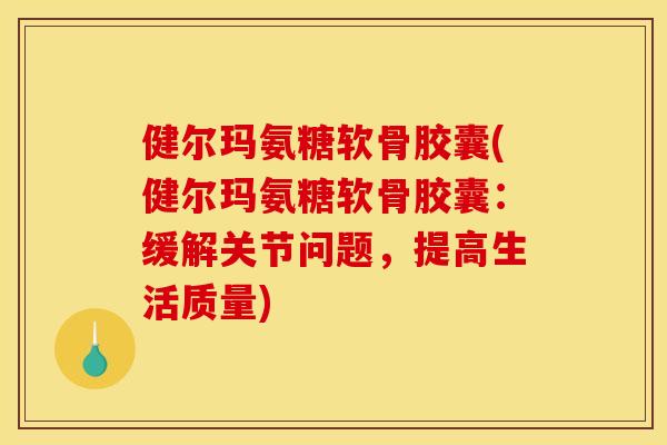 健尔玛氨糖软骨胶囊(健尔玛氨糖软骨胶囊：缓解关节问题，提高生活质量)