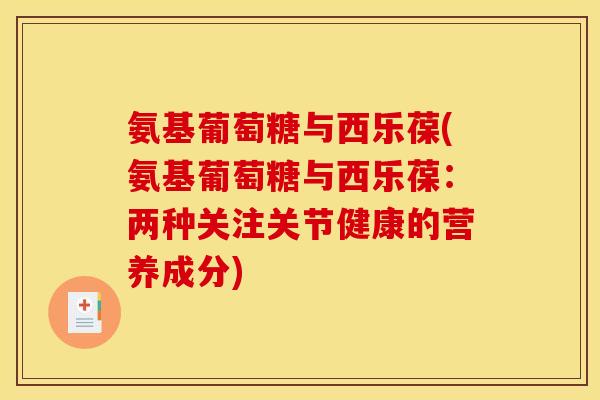 氨基葡萄糖与西乐葆(氨基葡萄糖与西乐葆：两种关注关节健康的营养成分)