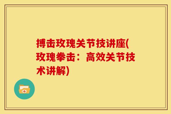搏击玫瑰关节技讲座(玫瑰拳击：高效关节技术讲解)