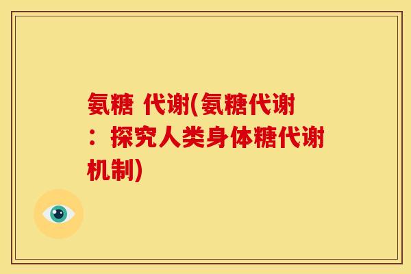 氨糖 代谢(氨糖代谢：探究人类身体糖代谢机制)
