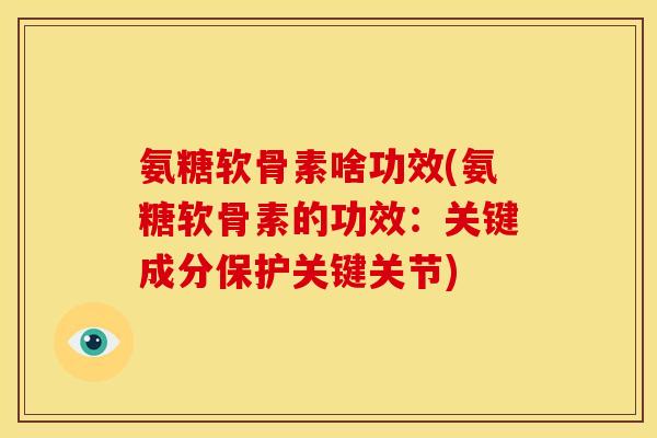 氨糖软骨素啥功效(氨糖软骨素的功效：关键成分保护关键关节)