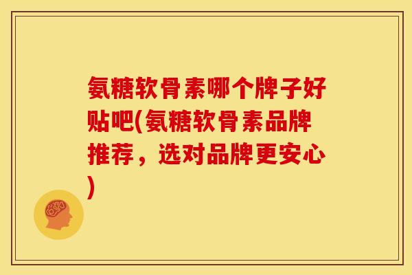 氨糖软骨素哪个牌子好贴吧(氨糖软骨素品牌推荐，选对品牌更安心)