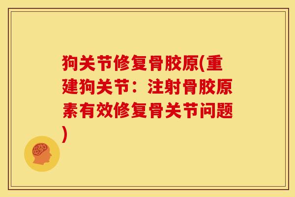 狗关节修复骨胶原(重建狗关节：注射骨胶原素有效修复骨关节问题)