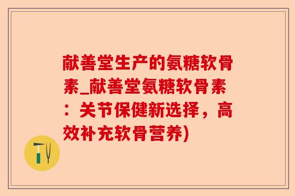 献善堂生产的氨糖软骨素_献善堂氨糖软骨素：关节保健新选择，高效补充软骨营养)