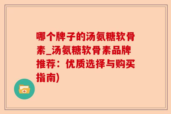 哪个牌子的汤氨糖软骨素_汤氨糖软骨素品牌推荐：优质选择与购买指南)