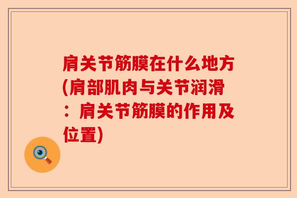 肩关节筋膜在什么地方(肩部肌肉与关节润滑：肩关节筋膜的作用及位置)
