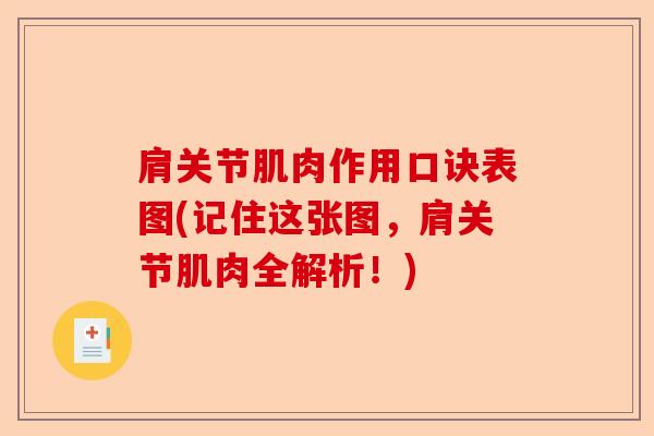 肩关节肌肉作用口诀表图(记住这张图，肩关节肌肉全解析！)