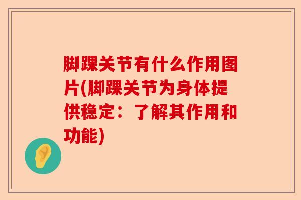 脚踝关节有什么作用图片(脚踝关节为身体提供稳定：了解其作用和功能)