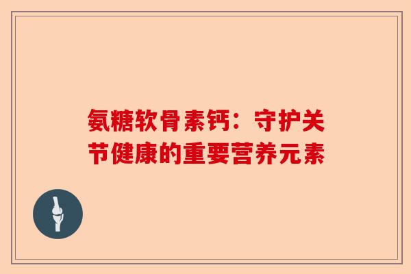 氨糖软骨素钙:守护关节健康的重要营养元素 氨糖软骨素钙:守护关节健康的重要营养元素