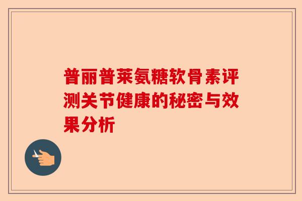 普丽普莱氨糖软骨素评测关节健康的秘密与效果分析