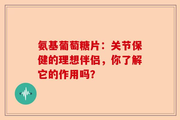 氨基葡萄糖片：关节保健的理想伴侣，你了解它的作用吗？