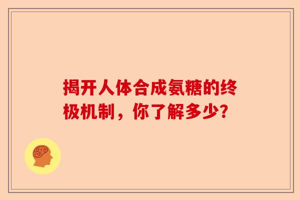 揭开人体合成氨糖的终极机制，你了解多少？