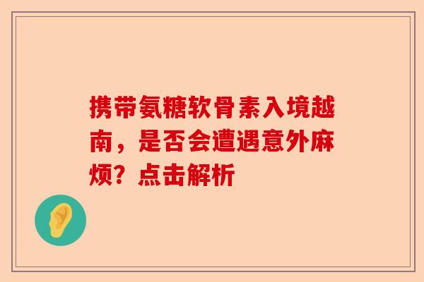 携带氨糖软骨素入境越南，是否会遭遇意外麻烦？点击解析